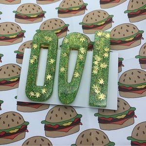 Handmade Green Goddess Resin Hair Clips